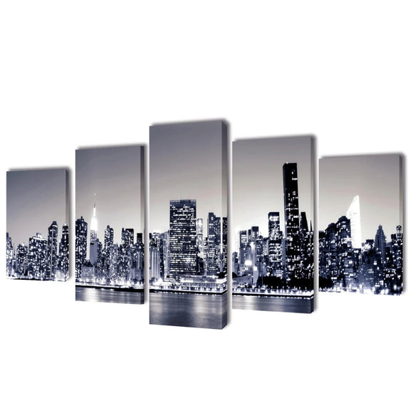 NNEVL Canvas Wall Print Set Monochrome New York Skyline 200 x 100 cm