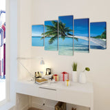 NNEVL Canvas Wall Print Set Sand Beach with Palm Tree 100 x 50 cm