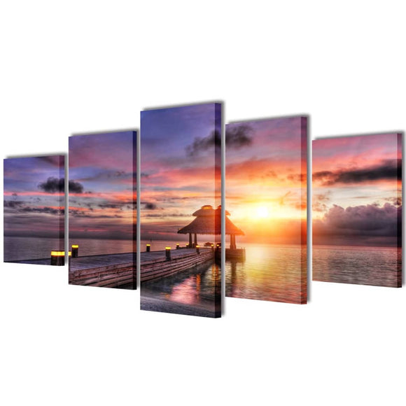 NNEVL Canvas Wall Print Set Beach with Pavilion 100 x 50 cm
