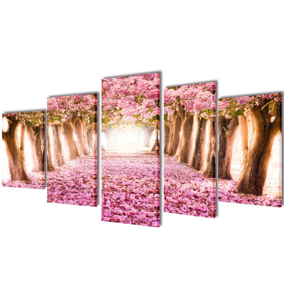 NNEVL Canvas Wall Print Set Cherry Blossom 200 x 100 cm