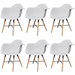 NNEVL Dining Chairs 6 pcs White Plastic and Beechword
