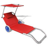 NNEVL Folding Sun Lounger with Canopy and Wheels Aluminium Red