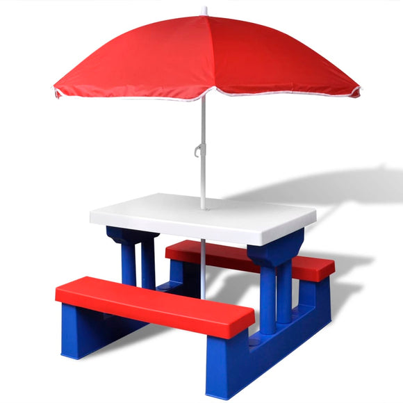 NNEVL Kids' Picnic Table with Benches and Parasol Multicolour