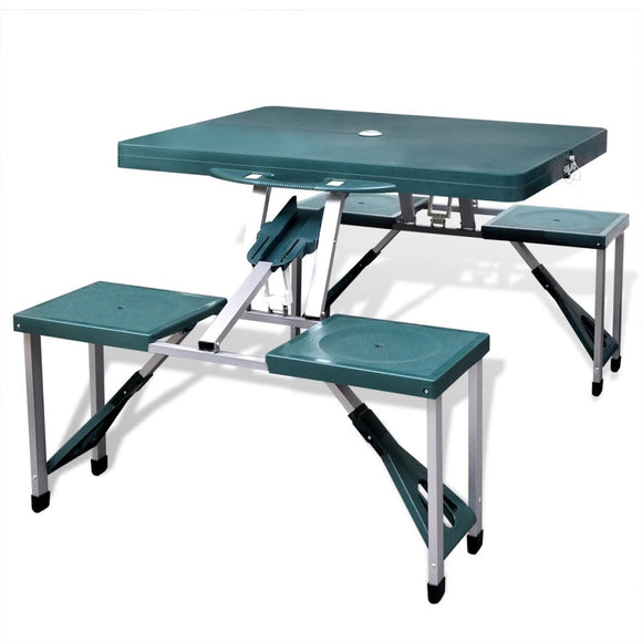 NNEVL Foldable Camping Table Set with 4 Stools Aluminium Extra Light Green