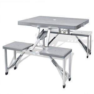 NNEVL Foldable Camping Table Set with 4 Stools  Aluminium Extra Light Grey