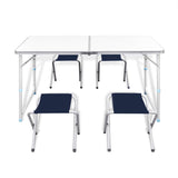 NNEVL Foldable Camping Table Set with 4 Stools Height Adjustable 120x60cm