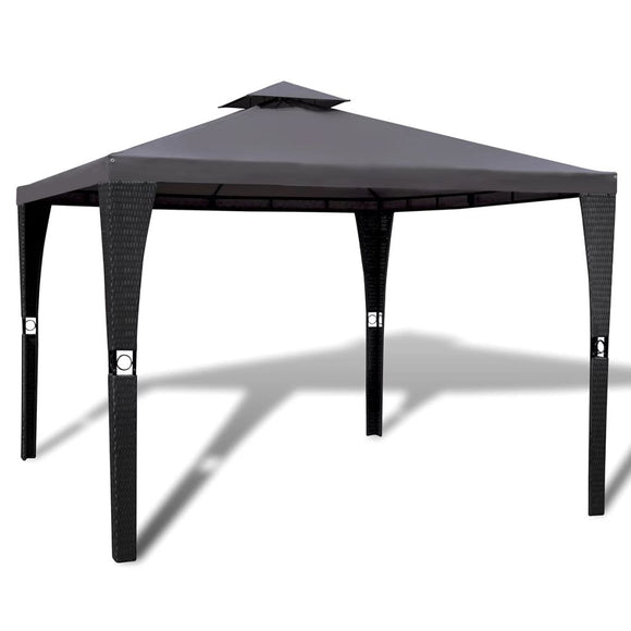 NNEVL Poly Rattan Gazebo with Dark Grey Roof 3 x 3 m