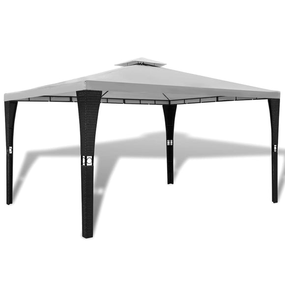 NNEVL Poly Rattan Gazebo with Cream White Roof 3 x 4 m