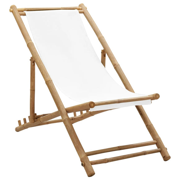NNEVL Outdoor Deck Chair Bamboo and Canvas