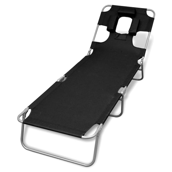 NNEVL Folding Sun Lounger with Head Cushion Powder-coated Steel Black