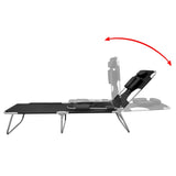 NNEVL Folding Sun Lounger with Head Cushion Powder-coated Steel Black