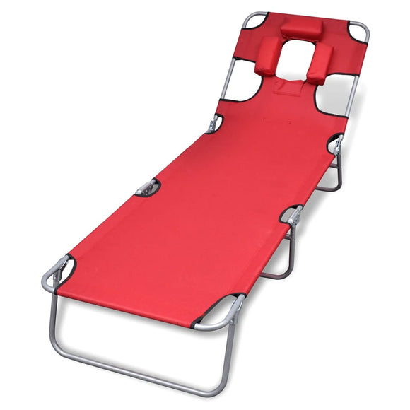 NNEVL Folding Sun Lounger with Head Cushion Powder-coated Steel Red