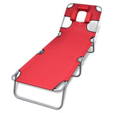 NNEVL Folding Sun Lounger with Head Cushion Powder-coated Steel Red