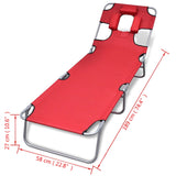 NNEVL Folding Sun Lounger with Head Cushion Powder-coated Steel Red