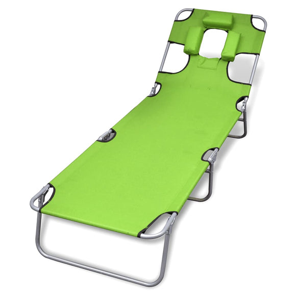 NNEVL Folding Sun Lounger with Head Cushion Powder-coated Steel Green