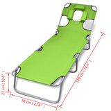 NNEVL Folding Sun Lounger with Head Cushion Powder-coated Steel Green