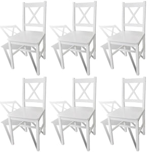 NNEVL Dining Chairs 6 pcs White Pinewood