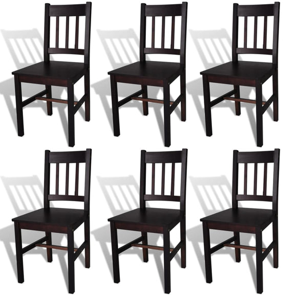 NNEVL Dining Chairs 6 pcs Brown Pinewood