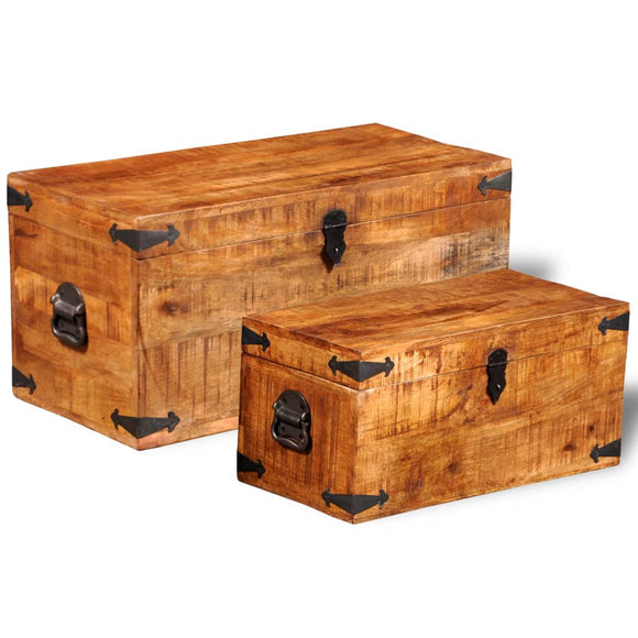 NNEVL Storage Chest Set 2 Pieces Rough Mango Wood