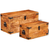 NNEVL Storage Chest Set 2 Pieces Rough Mango Wood