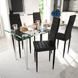 NNEVL Dining Set Black Slim Line Chair 4 pcs with 1 Glass Table