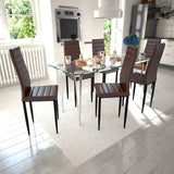 NNEVL Dining Set Brown Slim Line Chair 6 pcs with 1 Glass Table