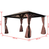 NNEVL Gazebo with Curtain Brown Aluminium 400 x 300 cm