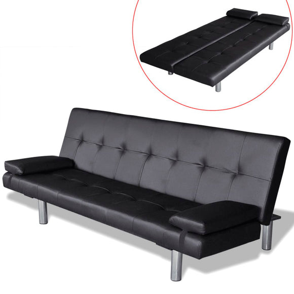 NNEVL Sofa Bed with Two Pillows Artificial Leather Adjustable Black