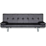 NNEVL Sofa Bed with Two Pillows Artificial Leather Adjustable Black
