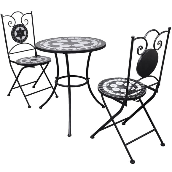 NNEVL 3 Piece Bistro Set Ceramic Tile Black and White