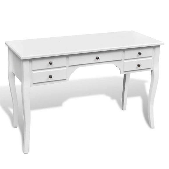 NNEVL Wooden French Desk with Curved Legs and 5 Drawers