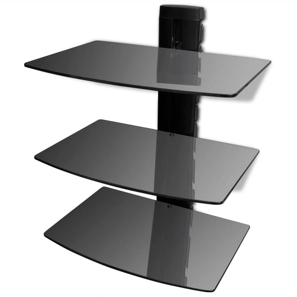 NNEVL 3-tier Wall Mounted Glass DVD Shelf Black