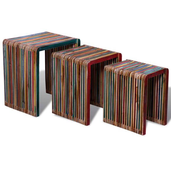 NNEVL Nesting Table Set 3 Pieces Colourful Reclaimed Teak