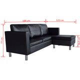 NNEVL Sectional Sofa 3-Seater Artificial Leather Black