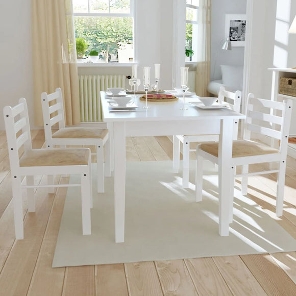 NNEVL Dining Chairs 4 pcs White Solid Rubber Wood and Velvet