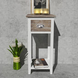 NNEVL Nightstand with 1 Drawer Brown and White