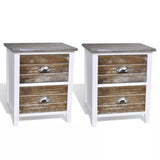 NNEVL Nightstand 2 pcs with 2 Drawers Brown and White