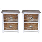 NNEVL Nightstand 2 pcs with 2 Drawers Brown and White