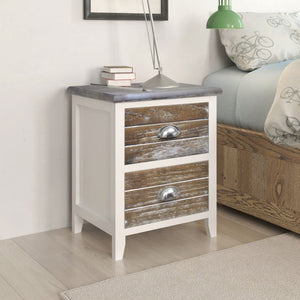 NNEVL Nightstand 2 pcs with 2 Drawers Brown and White