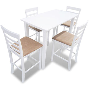 NNEVL White Wooden Bar Table and 4 Bar Chairs Set