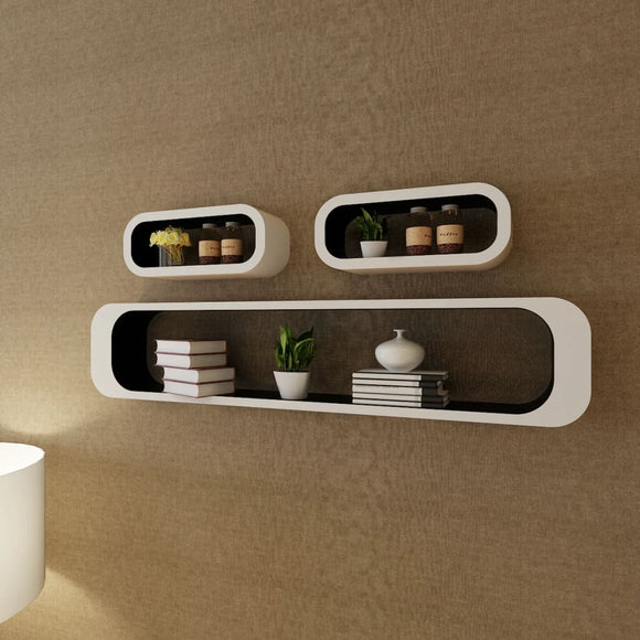 NNEVL 3 White-black MDF Floating Wall Display Shelf Cubes Book/DVD Storage
