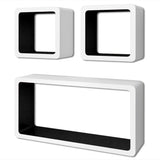 NNEVL 3 White-black MDF Floating Wall Display Shelf Cubes Book/DVD Storage