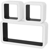 NNEVL 3 White-black MDF Floating Wall Display Shelf Cubes Book/DVD Storage