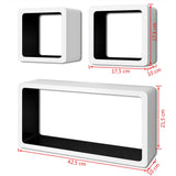 NNEVL 3 White-black MDF Floating Wall Display Shelf Cubes Book/DVD Storage