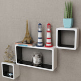 NNEVL 3 White-black MDF Floating Wall Display Shelf Cubes Book/DVD Storage