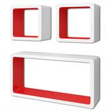 NNEVL 3 White-red MDF Floating Wall Display Shelf Cubes Book/DVD Storage
