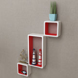 NNEVL 3 White-red MDF Floating Wall Display Shelf Cubes Book/DVD Storage