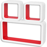 NNEVL 3 White-red MDF Floating Wall Display Shelf Cubes Book/DVD Storage