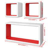 NNEVL 3 White-red MDF Floating Wall Display Shelf Cubes Book/DVD Storage