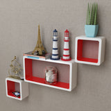 NNEVL 3 White-red MDF Floating Wall Display Shelf Cubes Book/DVD Storage